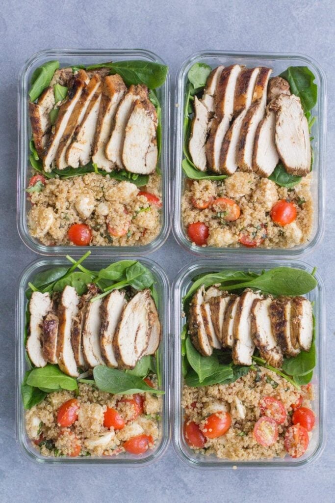 Meal prepped food in glass containers - showing you that you can eat healthy on a budget