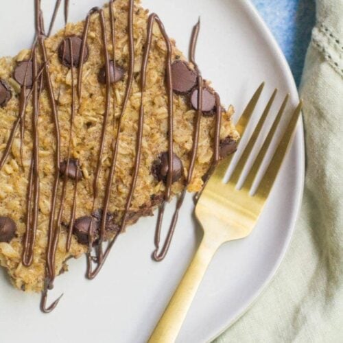 chocolate coffee oatmeal on a white plate