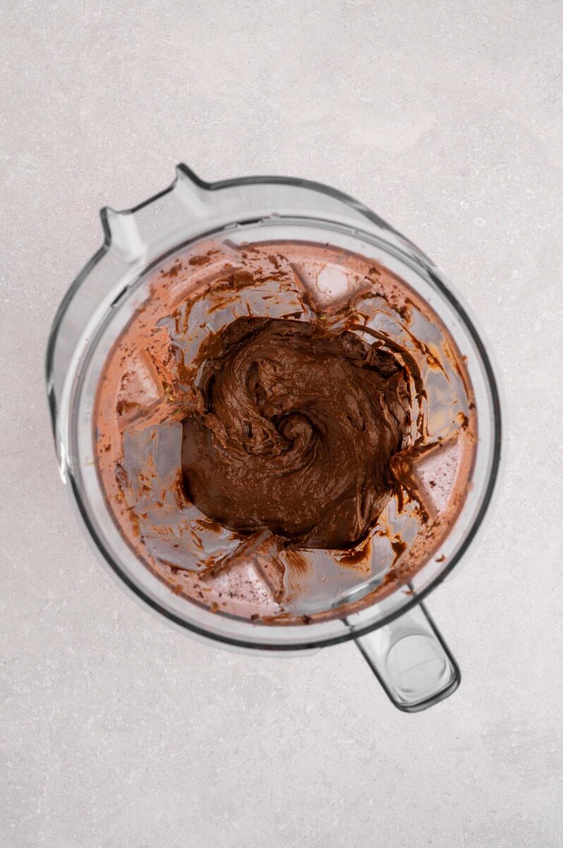 Healthy Chocolate avocado pudding in a blender right after blending.
