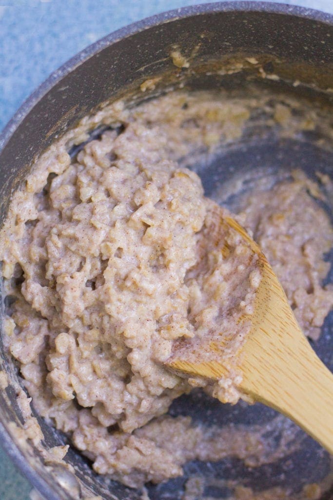 Egg white oatmeal with cinnamon and egg whites stirred in.