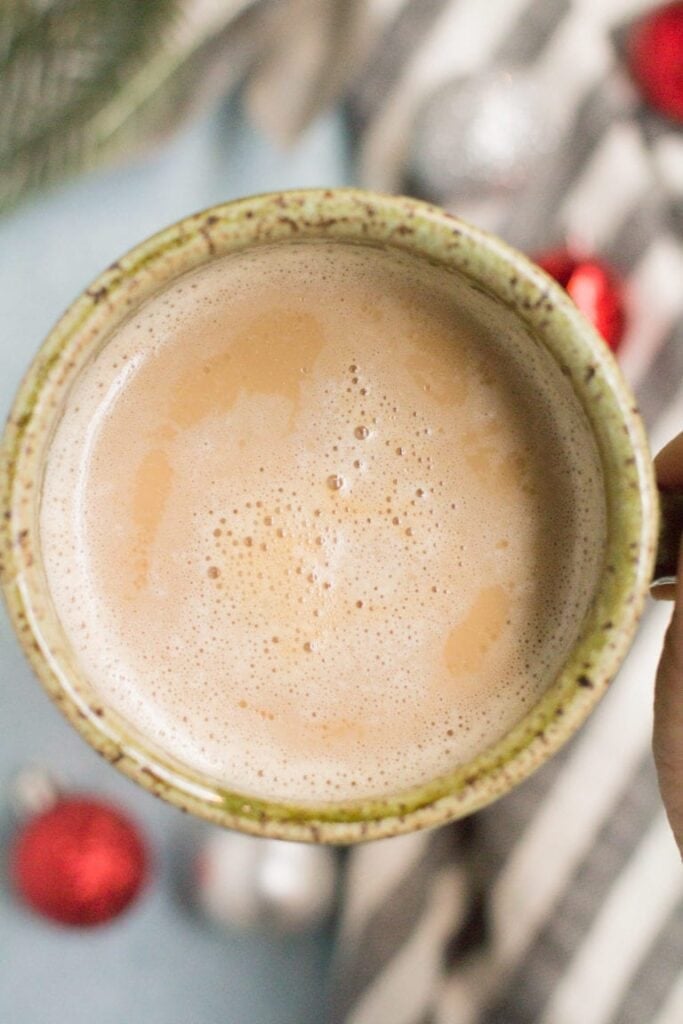paleo latte for the holidays in a green mug