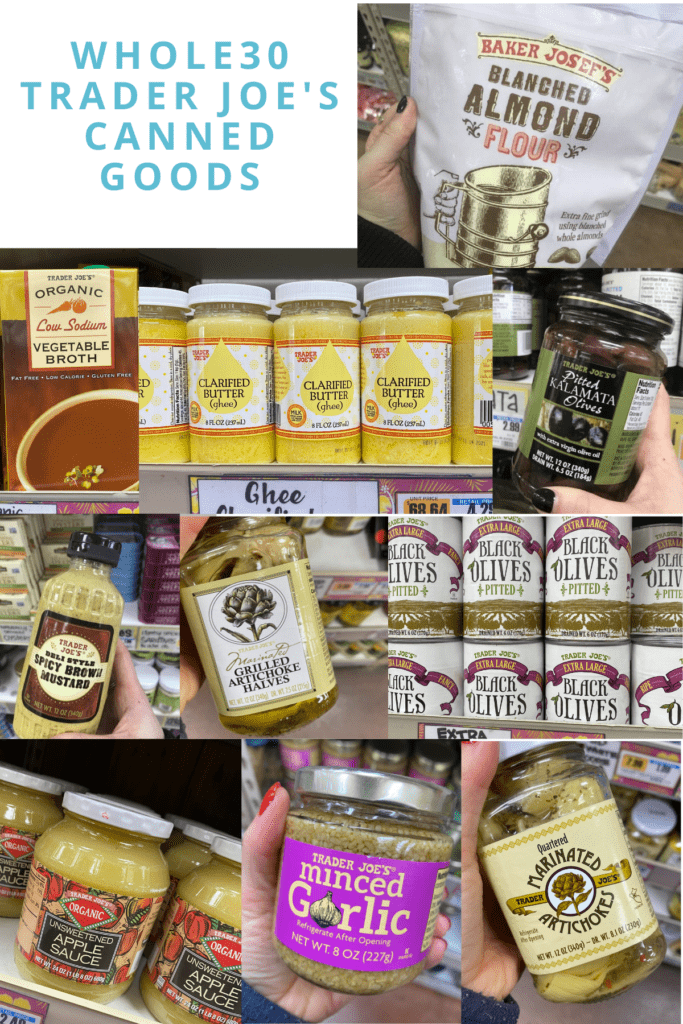 A collage with the best Whole30 Trader Joe's canned items