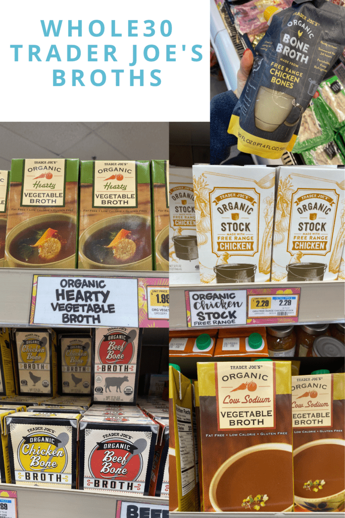 a collage of Whole30 Broths from Trader Joes