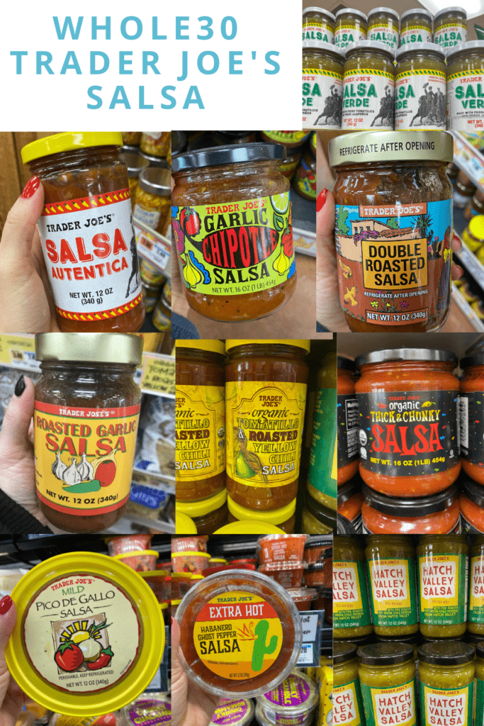 A collage of Whole30 Trader Joe's Salsas
