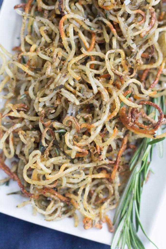 Spiralized Rosemary Potatoes that are ultra crispy