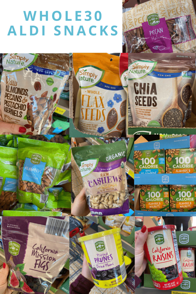 A collage of Whole30 Snacks at Aldi
