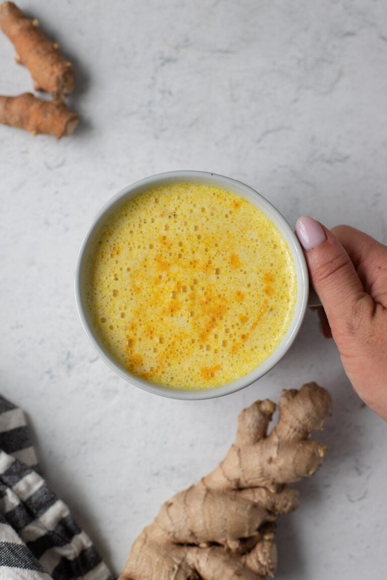 A close up of a Whole30 Turmeric Ginger Latte