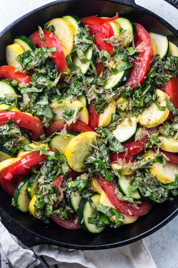 Zucchini Tomato Bake before being put in the oven