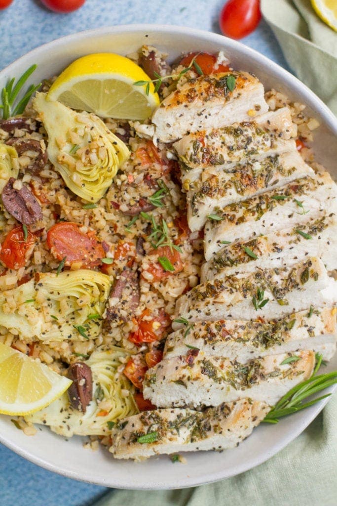 Greek Chicken Cauliflower Rice Bowls