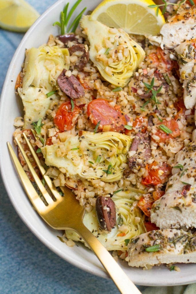 Easy Greek Chicken Cauliflower Rice Bowls