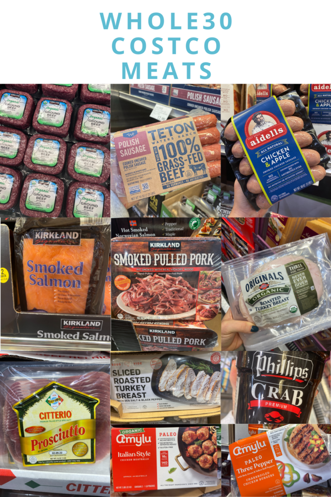 A collage with Whole30 Costco Meats