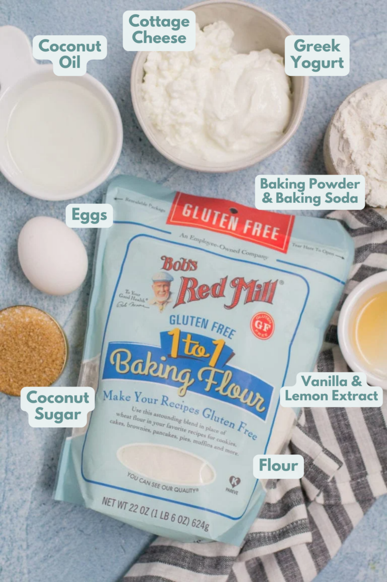 Healthy Anginetti Cookies ingredients. Bob's Red Mill Gluten Free Flour in the middle with all ingredients around it in bowls.