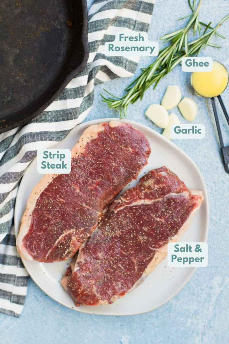 How to make perfect cast iron steak - raw steaks, garlic, rosemary, ghee and a skillet!