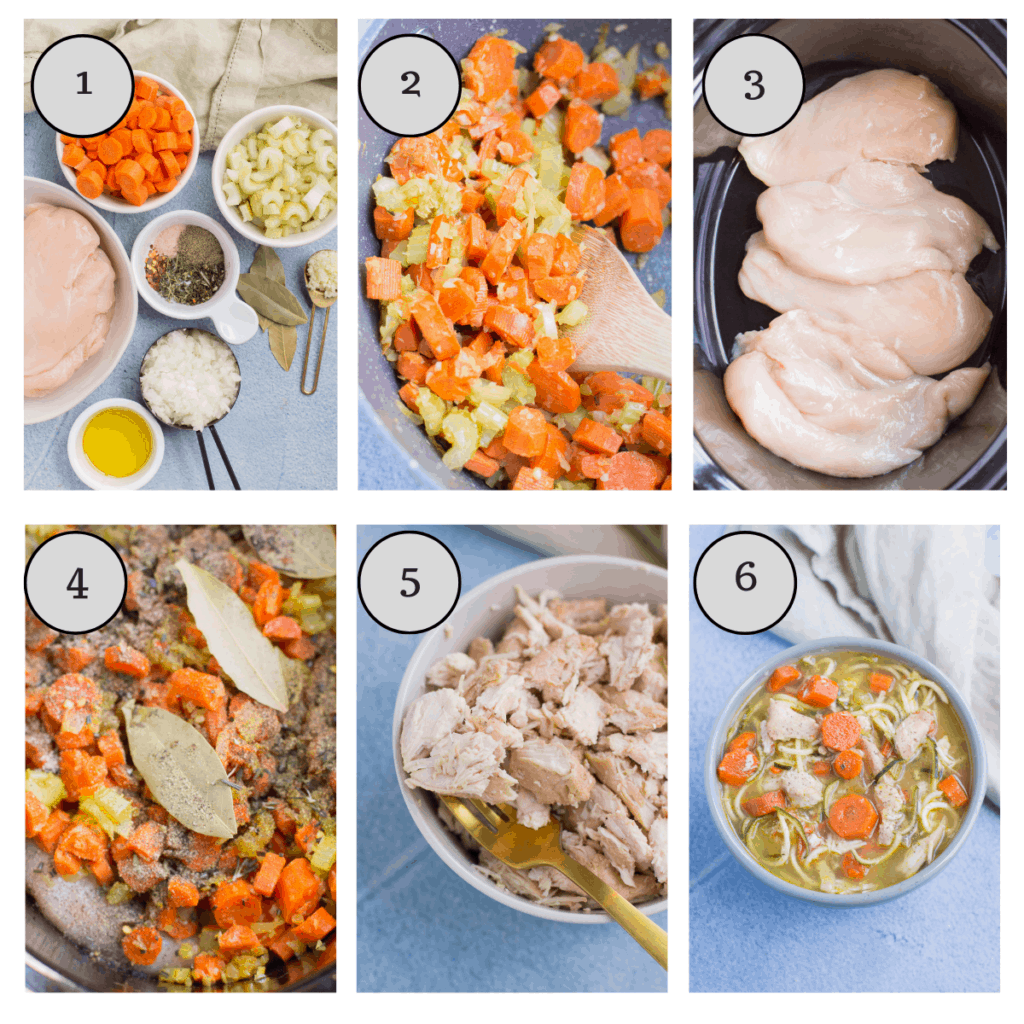 A collage showing how to make paleo chicken soup step by step