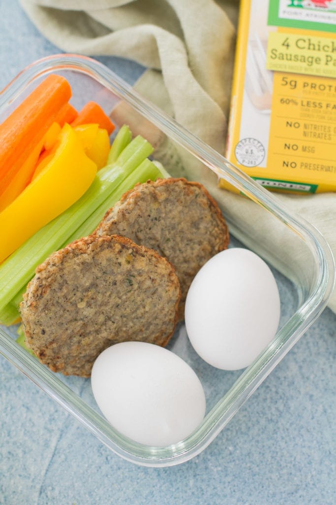 easy breakfast meal prep bowl with sausage off to the side