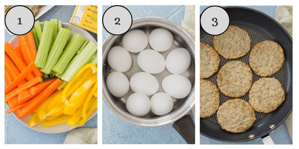 A step by step collage showing how to make easy breakfast meal prep bowls