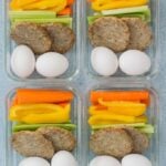 4 easy breakfast meal prep bowls on a blue background