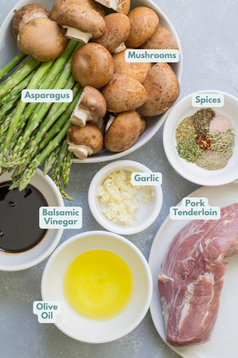 Ingredients to make italian pork tenderloin sheet pan dinner.
