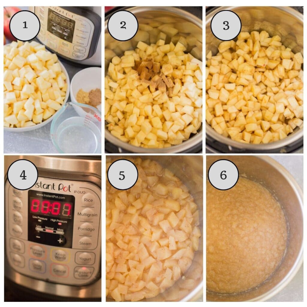 A collage with step by step instructions on how to make instant pot applesauce