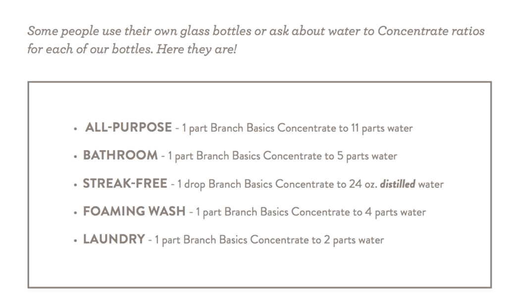Branch Basics Cleaner Ratios