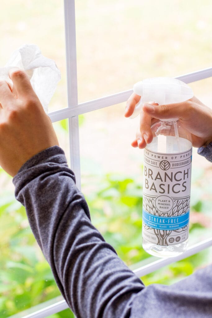 Branch Basics glass cleaner cleaning off windows