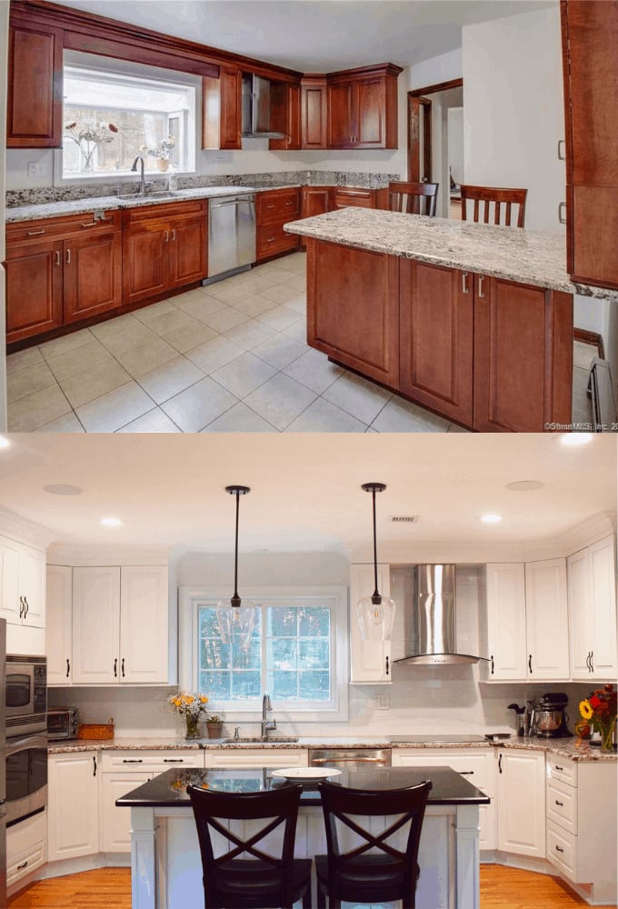 A before and after Kitchen Renovation photo