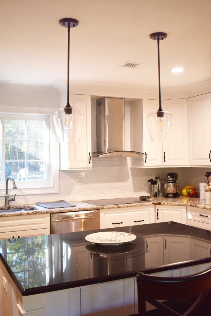 Pendant lights over kitchen island