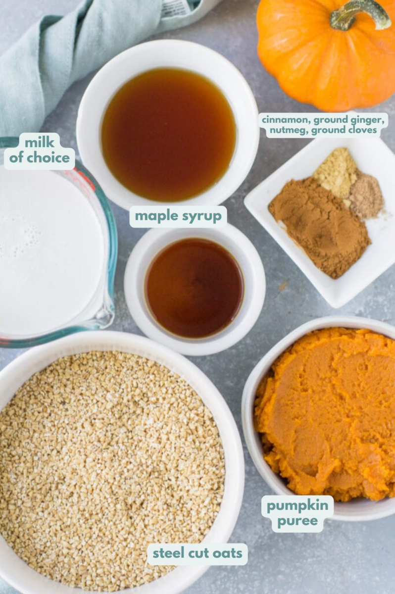 Ingredients for pumpkin slow cooker steel cut oats
