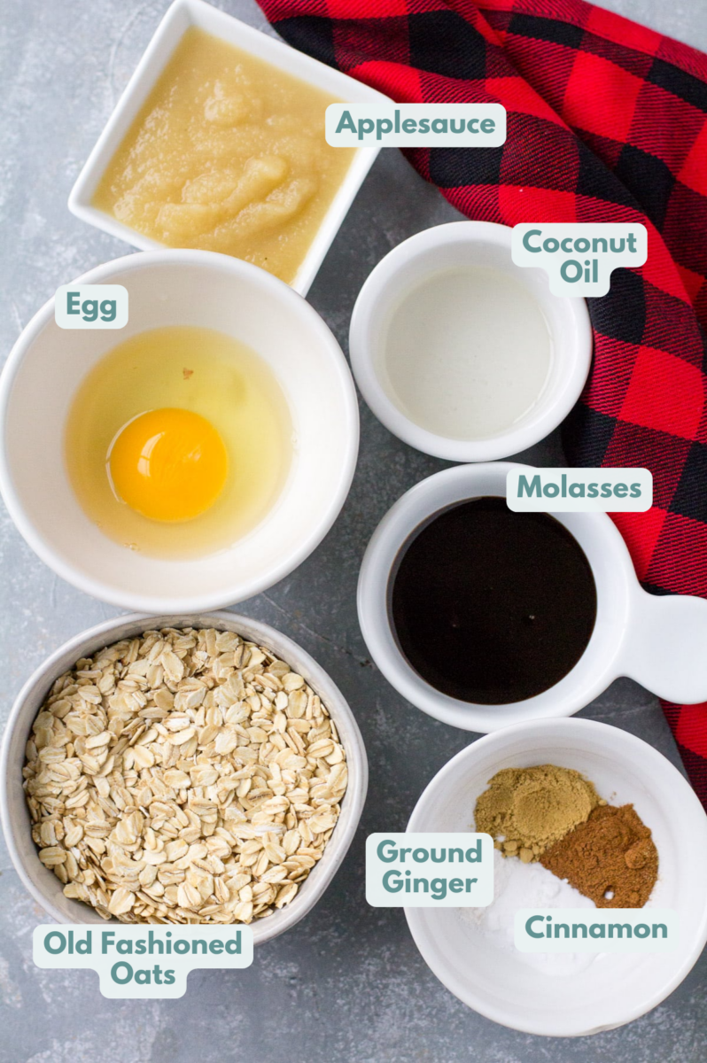 Ingredients for gingerbread breakfast cookies on a grey background.