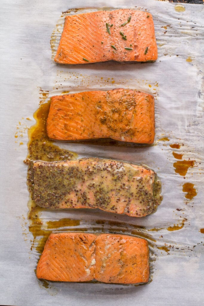 Healthy Salmon Marinades being baked in the oven