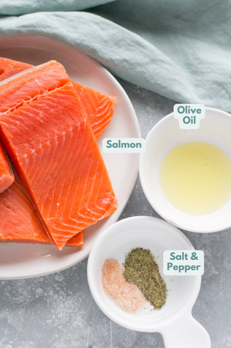 Healthy Salmon Marinade Base. 3 small white bowls/plates filled with marinade ingredients