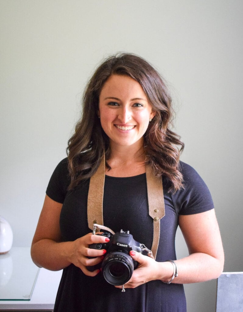 Food Blog Income Report - 2019 - Liz Falcigno holding a camera in an office