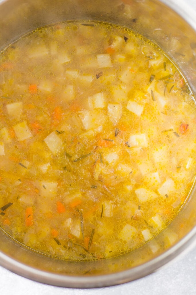 a close up of healthy potato soup after it has been cooked