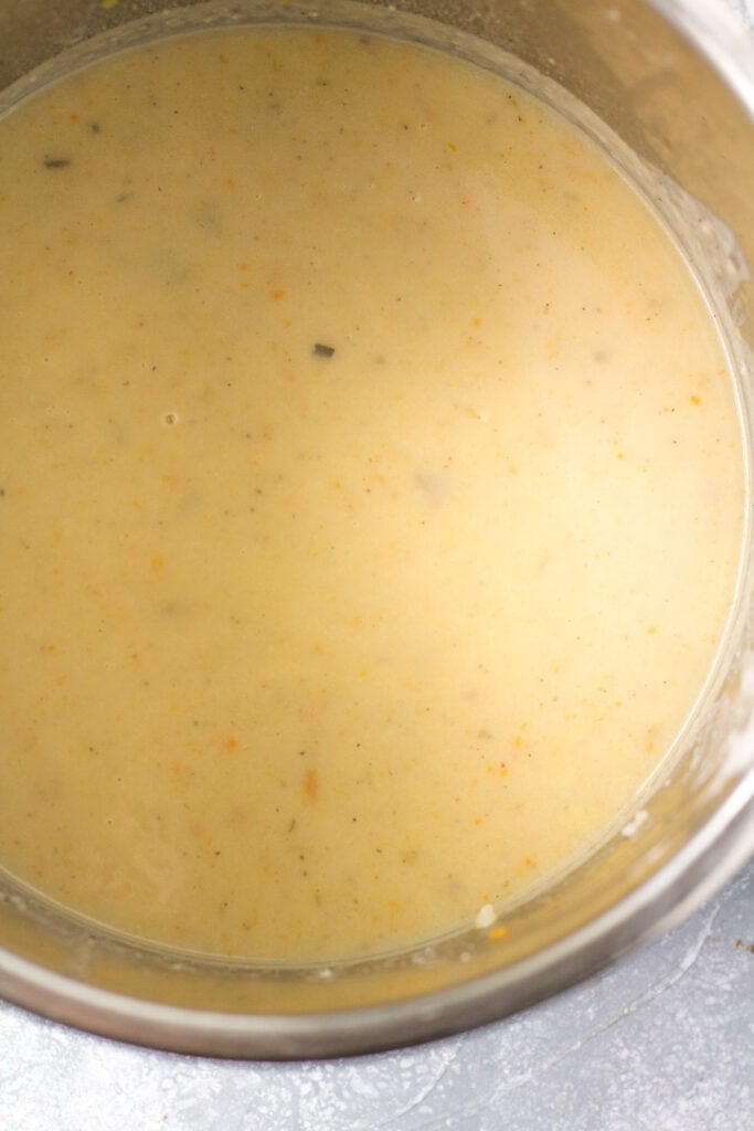 healthy potato soup in an instant pot blended after it has been cooked