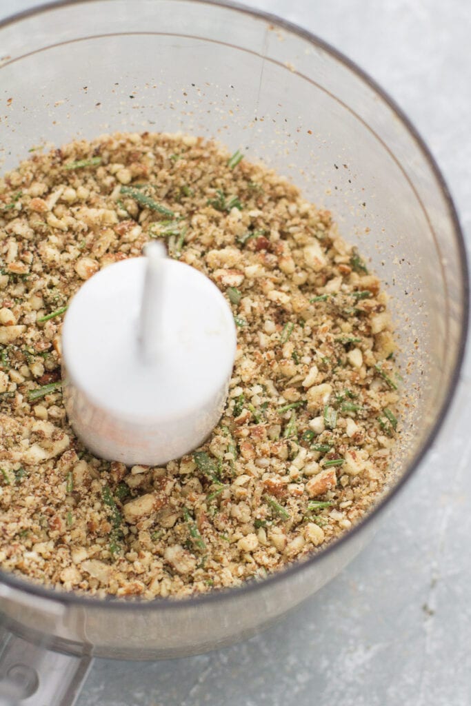 Breading for pecan crusted chicken in a food processor