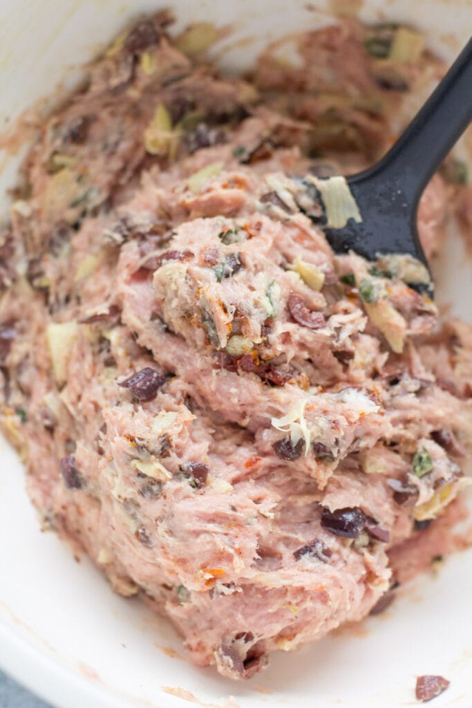 greek meatball batter being mixed together