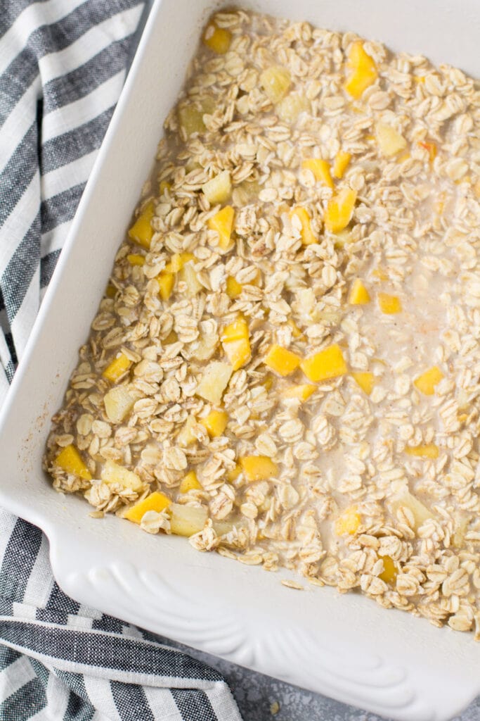 healthy mango oatmeal before being baked in the oven