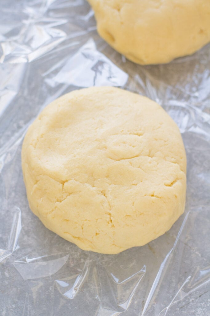 Sweet Pie Crust Rolled out on saran wrap