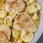 Healthy Lemon Artichoke Chicken in a pan