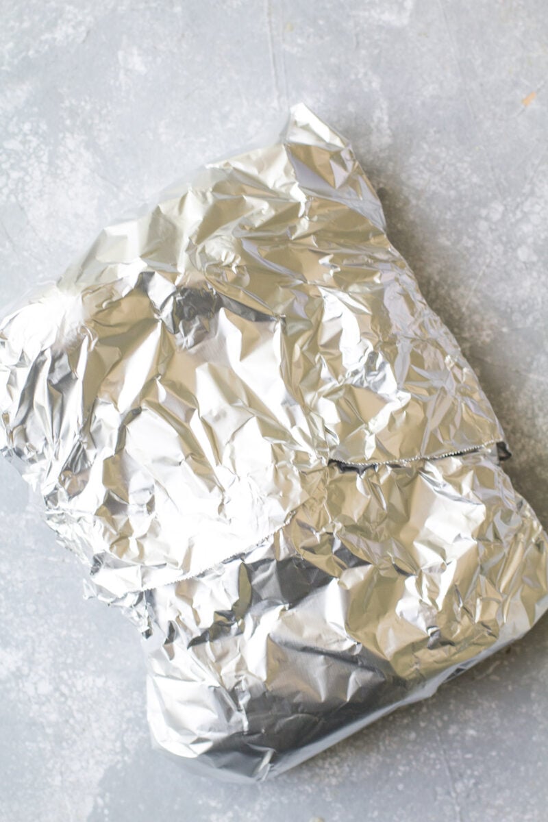 A mushroom foil packet before being grilled.