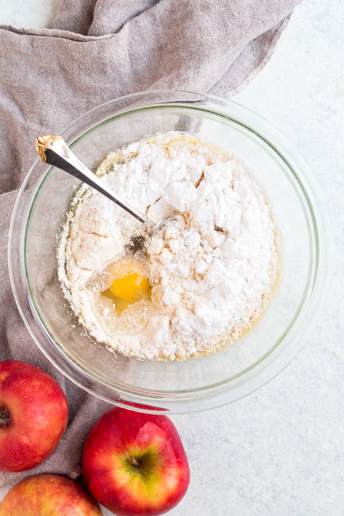 Batter for apple pie bar crust being mixed together