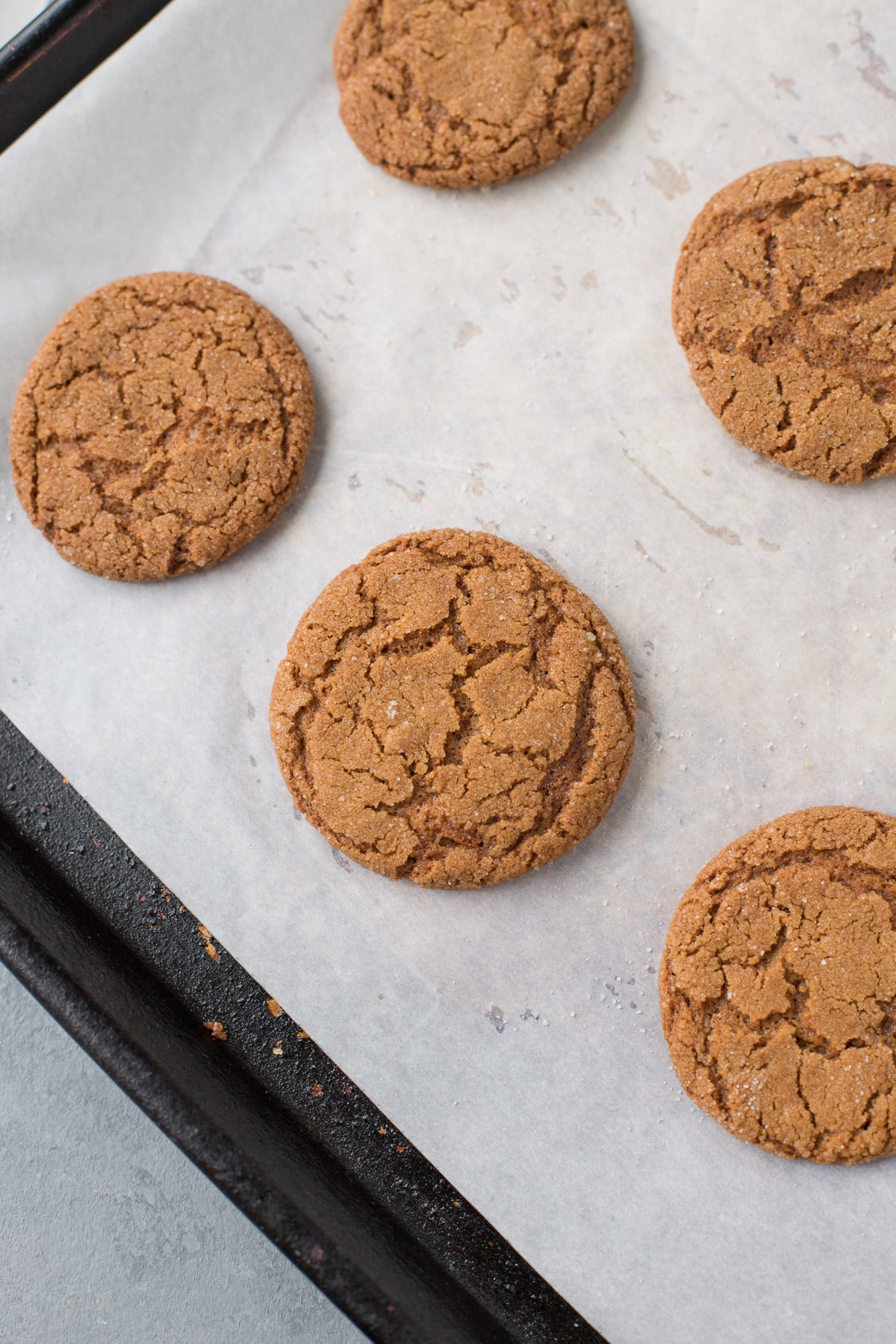 a close up of gingersnap cookies fresh out of the oven