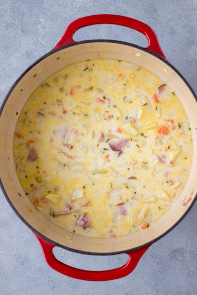 Potato Soup with Ham before being thickened