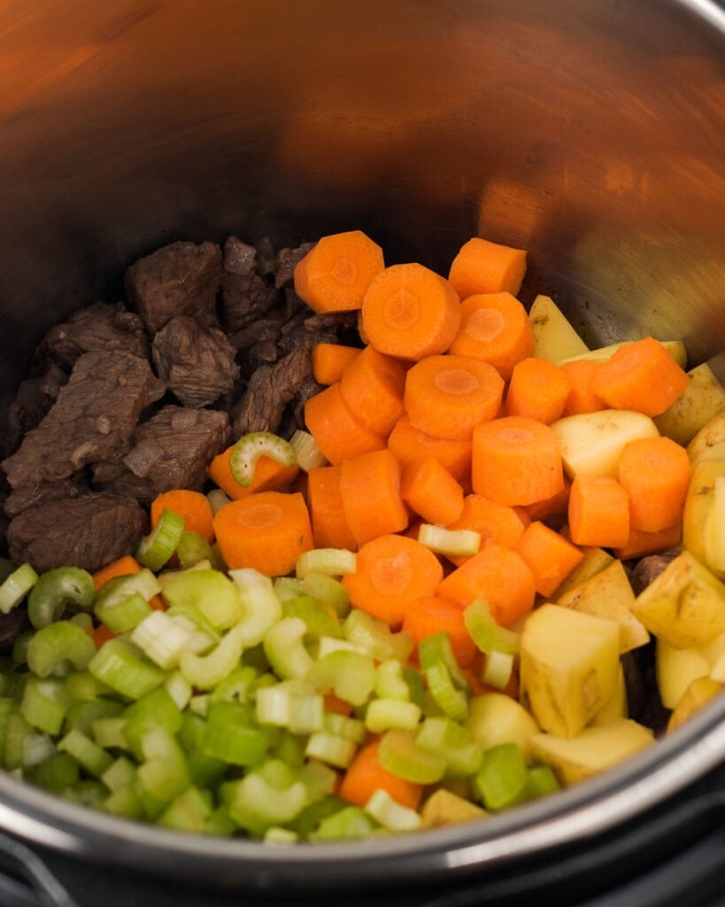 Stew meat, carrots, celery and potatoes for instant pot beef stew