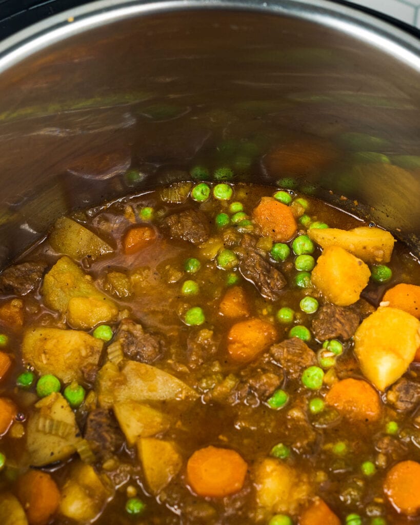 cooked pressure cooker beef stew in an instant pot bowl
