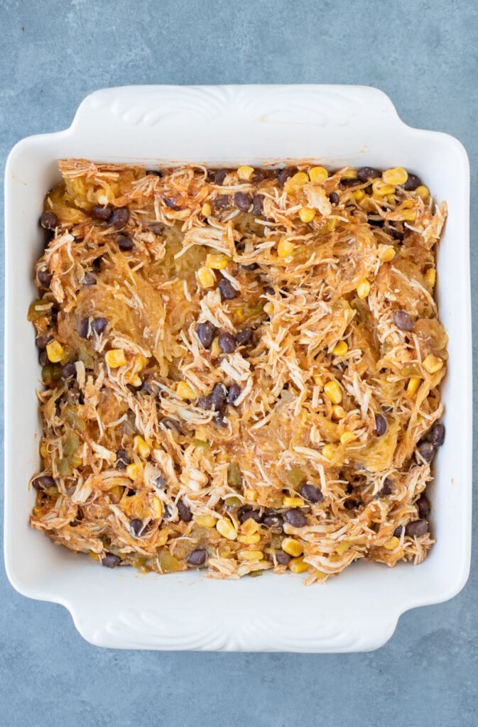 Spaghetti Squash Casserole before it gets baked in the oven