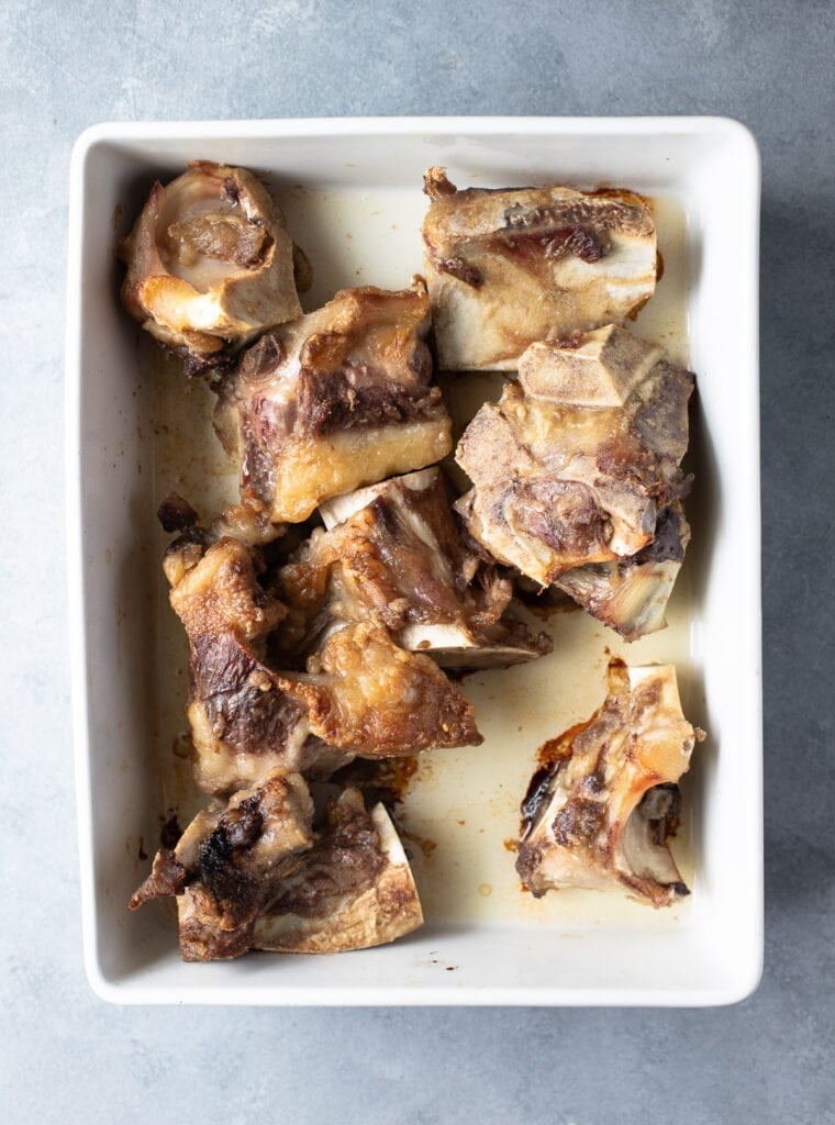 Organic Bones roasting for a bone broth recipe