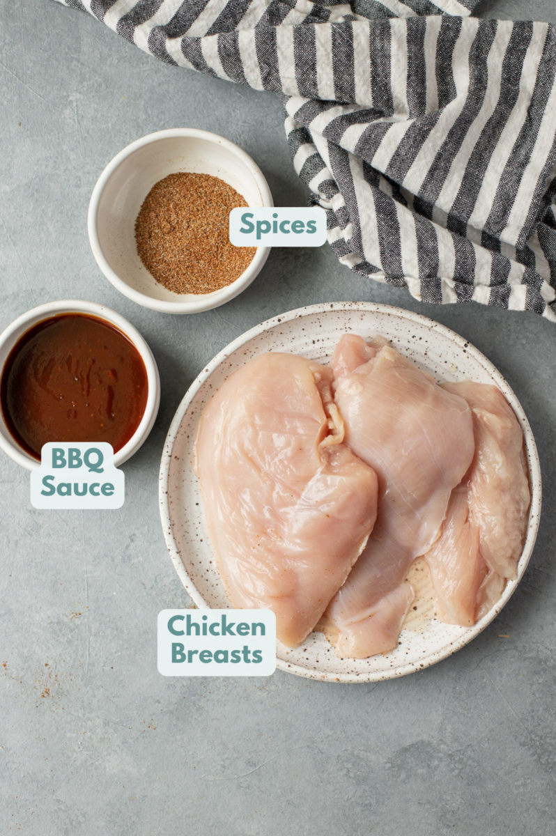 Ingredients for bbq chicken breast in small bowls
