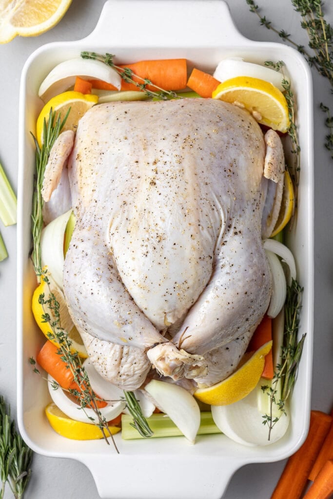 a raw roasted chicken before it goes in the oven