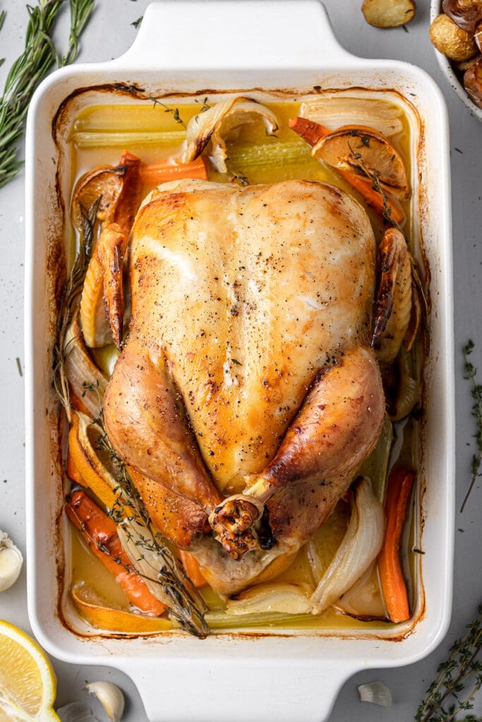 Easy Roasted chicken freshly baked out of the oven